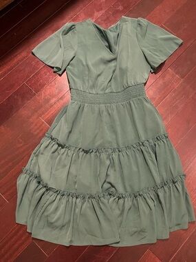 Women's Sage Green Tiered V-Neck Dress
